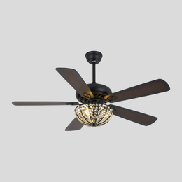 Memoire Muse Ceiling Fan Light – Traditional Black Crystal Three-Bulb Five-Blade Fixture