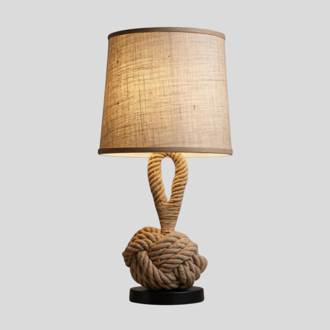 Rope Knot Table Lamp – Rustic Fabric Shade Coastal Accent Light