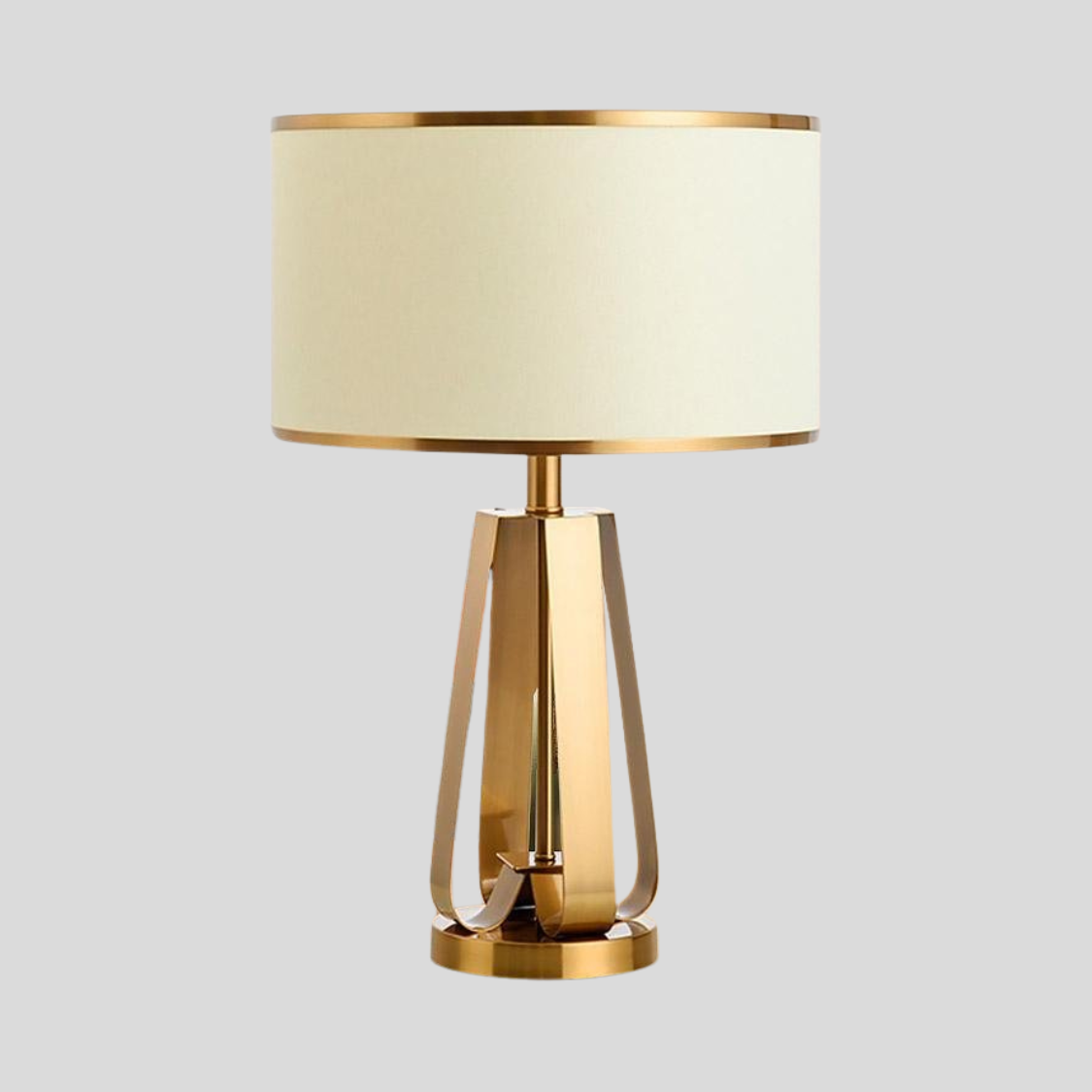 Brushed Gold Metal Table Lamp – Modern Fabric Shade Bedroom Light