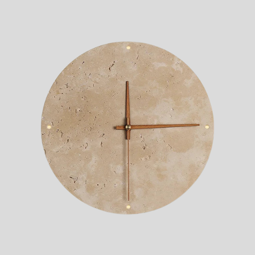Travira Stone Wall Clock – Modern Travertine Minimalist Silent Decorative Clock