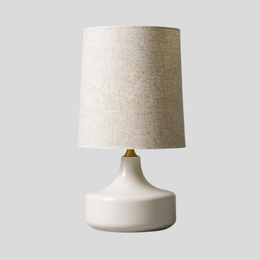 Ceramic Base Linen Shade Table Lamp – Modern Neutral Bedside Light