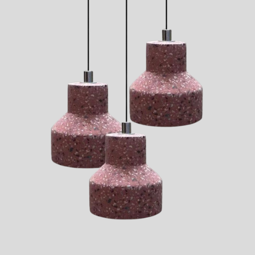 Terrazzo Pendant Light with Brass Accent – Modern Concrete Hanging Fixture for Kitchen Island Dining Room