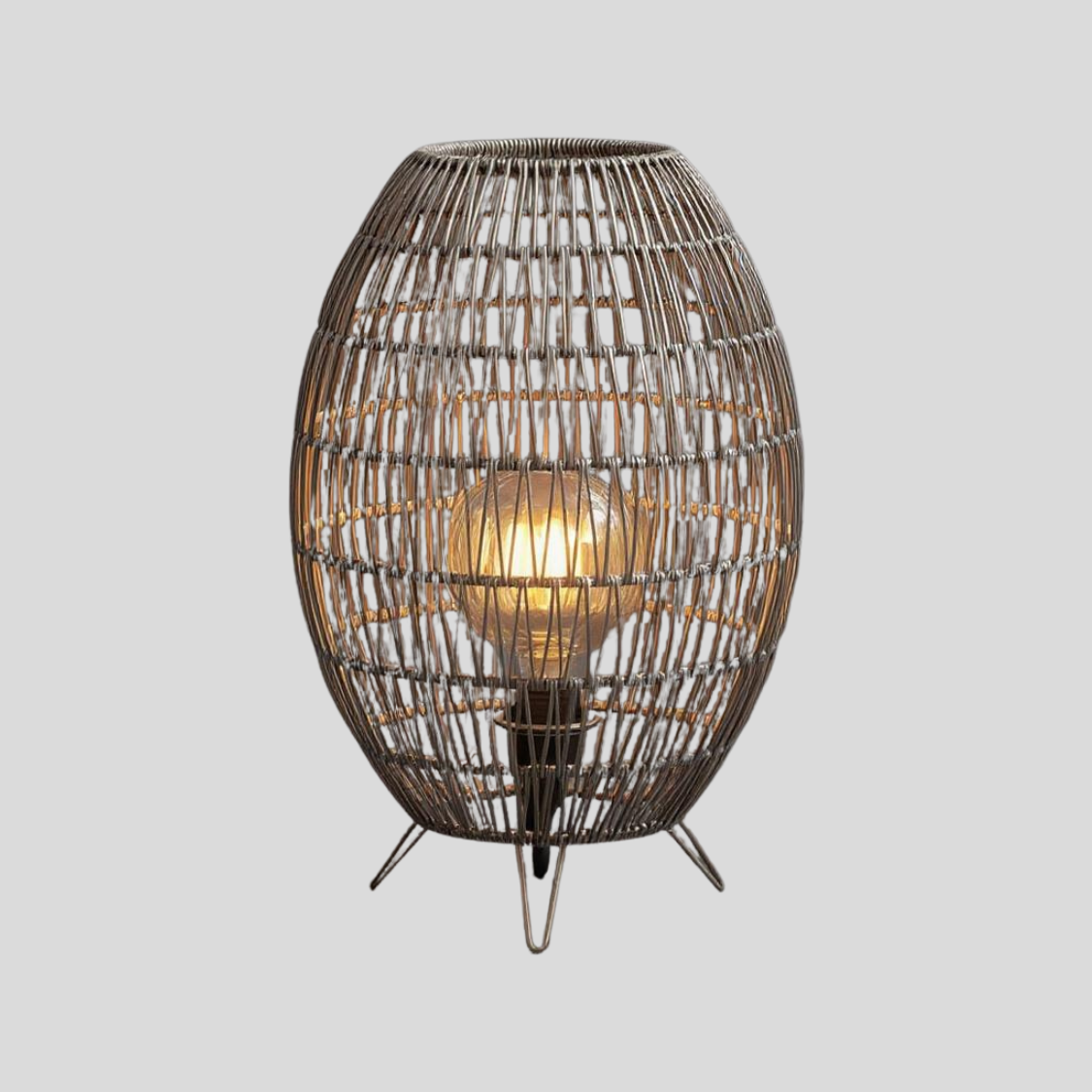 Woven Rattan Mesh Floor Lantern Lamp  – Waterproof LED Outdoor Patio Lamp
