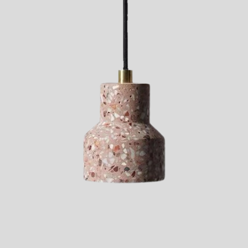Terrazzo Pendant Light with Brass Accent – Modern Concrete Hanging Fixture for Kitchen Island Dining Room