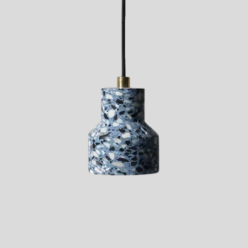 Terrazzo Pendant Light with Brass Accent – Modern Concrete Hanging Fixture for Kitchen Island Dining Room