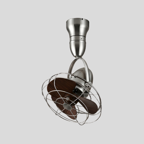 Helix Orbit Ceiling Fan – Industrial Cage Brushed Nickel Directional Oscillating Small Space Quiet