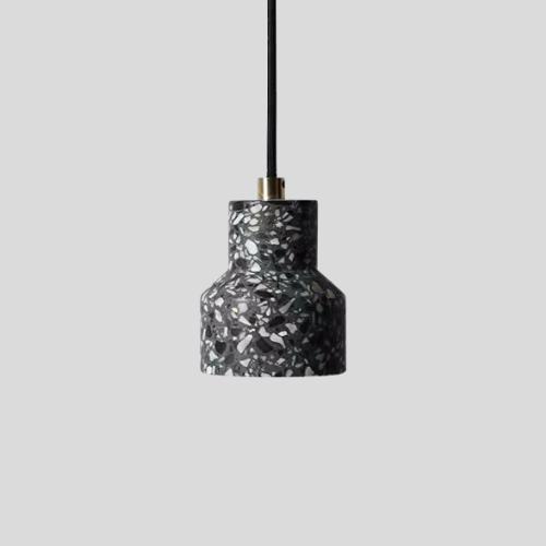 Terrazzo Pendant Light with Brass Accent – Modern Concrete Hanging Fixture for Kitchen Island Dining Room