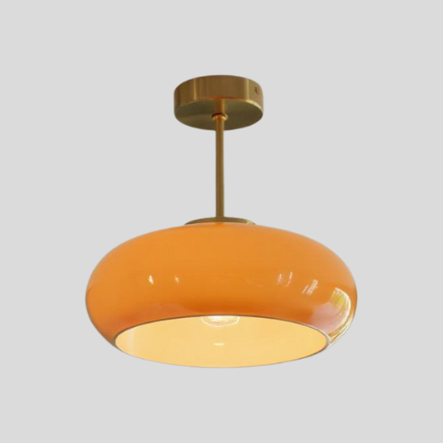 Amber Glass Semi Flush Ceiling Light – Mid-Century Modern Lighting Fixture