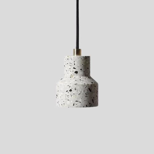 Terrazzo Pendant Light with Brass Accent – Modern Concrete Hanging Fixture for Kitchen Island Dining Room