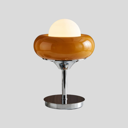 Solvra Orb Table Lamp – Modern Amber Glass Mushroom Bedside Accent LED Desk Lighting