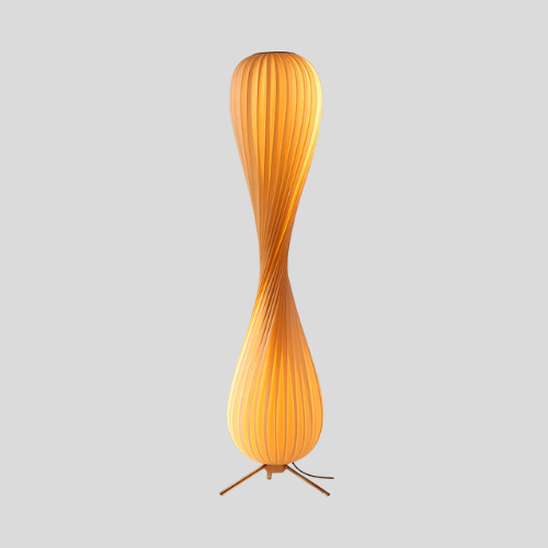 Elowen Sculptural Floor Lamp – Modern Wooden Spiral Ambient LED Living Room Statement Lighting
