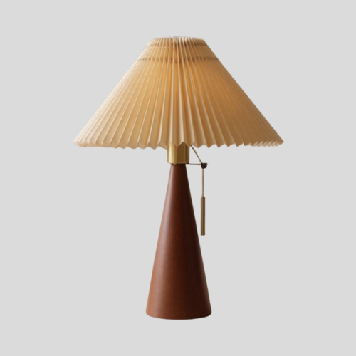 Walnut Cone Pleated Shade Table Lamp – Modern Warm Ambient Light
