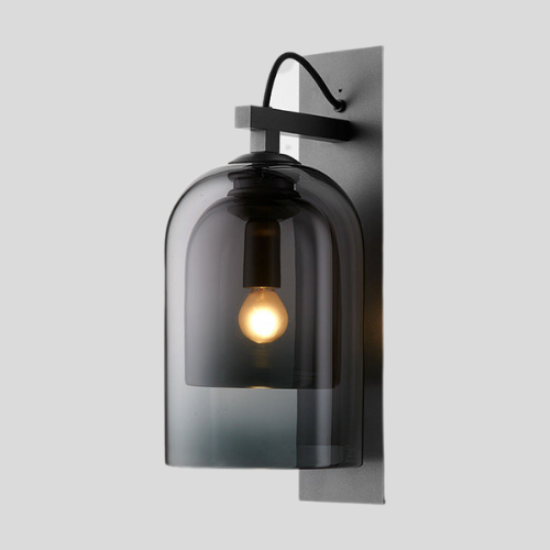 Solstice Smoked Glass Wall Sconce – Modern Black Industrial Bedroom Hallway Light Fixture