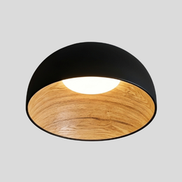 Timbrel Flush Mount Ceiling Light – Modern Black Wood Grain LED Round Living Room Bedroom Decorative Lighting