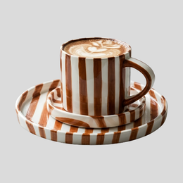 Stratum Stripe Dinnerware Set – Coffee Mug Plate Set Brown White Ceramic Tableware Decorating Coffee Table