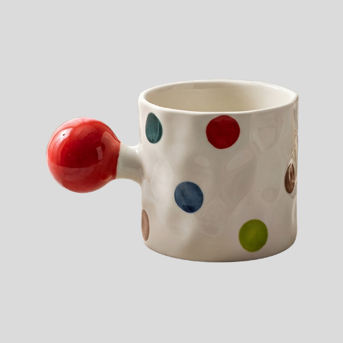 Amoré Ceramic Coffee Mug – Handpainted Heart Polka Dot Novelty Cup Large Handle Kitchen Dining