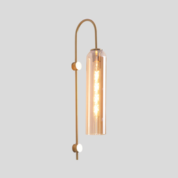 Arcline Cylinder Glass Wall Sconce – Brass Modern Bedroom Hallway Adjustable Light Fixture