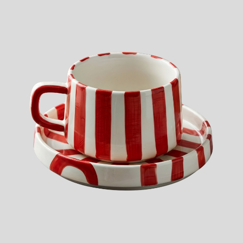 Amoré Ceramic Coffee Mug Set – Handpainted Heart Polka Dot Novelty Cup Large Handle Kitchen Dining