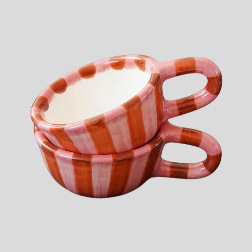 Brezza Stripe Ceramic Mug – Mid Century Modern Decorative Coffee Cup Pink Orange Kitchen Decor