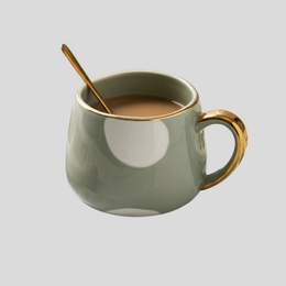 Delsio Ceramic Mug – Mid Century Modern Coffee Mugs White Beige Green Kitchen Home Furnishing Decor