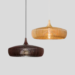 Stratum Bamboo Pendant Light – Woven Wood Ceiling Lamp Dining Room Kitchen Island Decorative Lighting