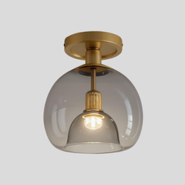Brushed Brass Semi-Flush Ceiling Light with Smoked Glass Globe