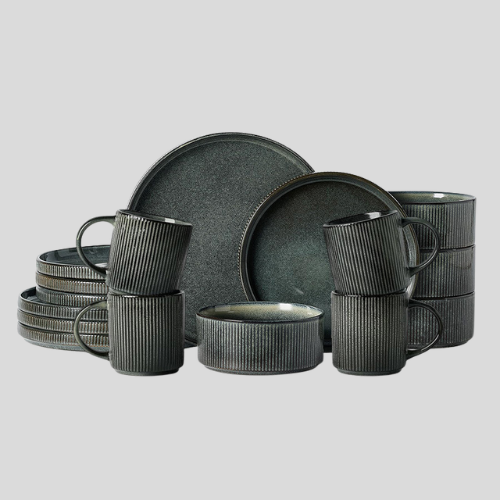 Verdant Ridge Dinnerware Set – Stoneware Dinner Plates Bowls Ceramic Tableware Kitchen Dining 16 Piece Set