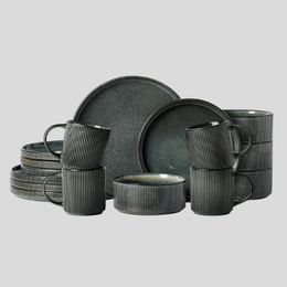 Verdant Ridge Dinnerware Set – Stoneware Dinner Plates Bowls Ceramic Tableware Kitchen Dining 16 Piece Set