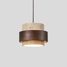 Eaden Travertine Pendant Lamp – Natural Stone Pendant Light With Walnut Wood Band Modern Living