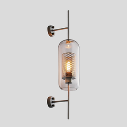 Vertical Glass Tube Wall Lamp Sconce – Perforated Brass Cylinder LED Fixture with Clear Dome Shade
