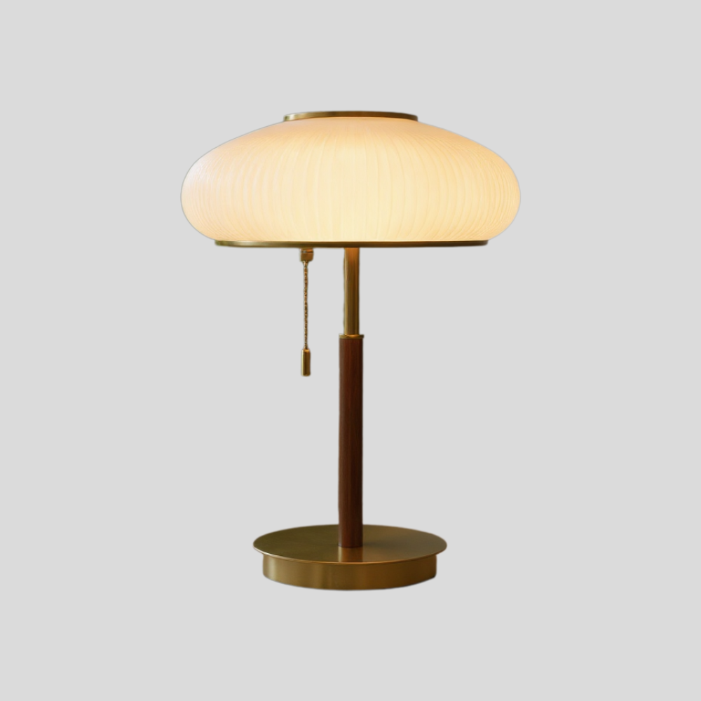 Solstice Ribbed Glass Table Lamp – Modern Brass Accent Bedside Light