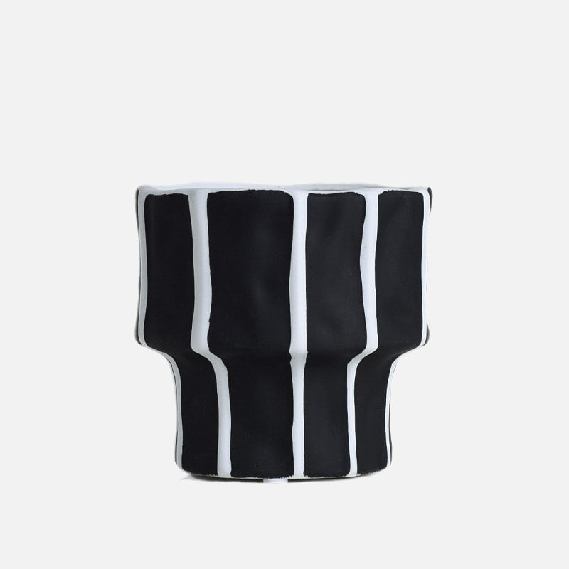 Straton Ceramic Vase Set – Black White Striped Decorative Porcelain Flower Vases Living Room Table