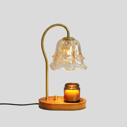 Floral Candle Table Lamp – Candle Warmer Table Lamp Floral Glass Shade Natural Wood Base