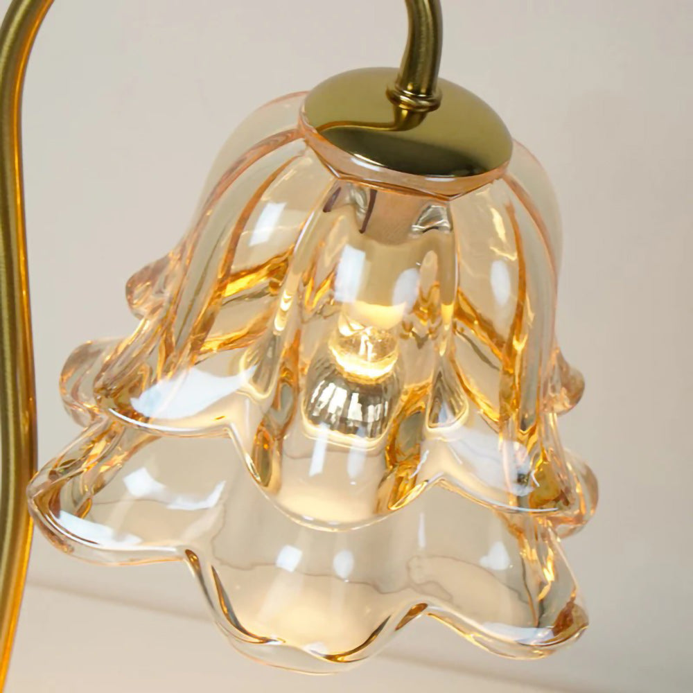 Floral Candle Table Lamp – Candle Warmer Table Lamp Floral Glass Shade Natural Wood Base