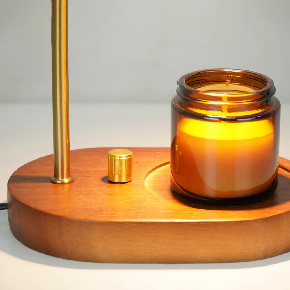 Floral Candle Table Lamp – Candle Warmer Table Lamp Floral Glass Shade Natural Wood Base