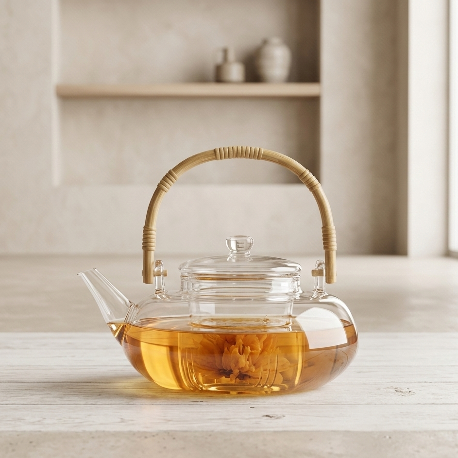 Verdani Glass Teapot – Clear Borosilicate Heat Resistant Brewing Pot Bamboo Handle 400ml 1000ml