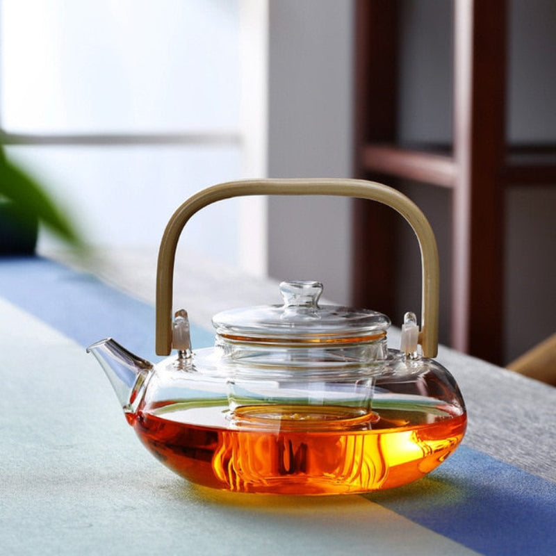 Verdani Glass Teapot – Clear Borosilicate Heat Resistant Brewing Pot Bamboo Handle 400ml 1000ml