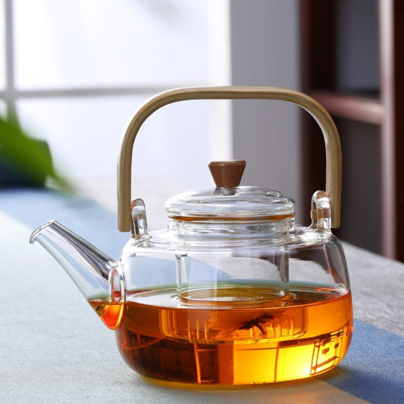 Verdani Glass Teapot – Clear Borosilicate Heat Resistant Brewing Pot Bamboo Handle 400ml 1000ml