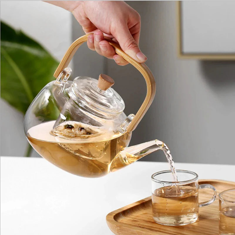 Verdani Glass Teapot – Clear Borosilicate Heat Resistant Brewing Pot Bamboo Handle 400ml 1000ml