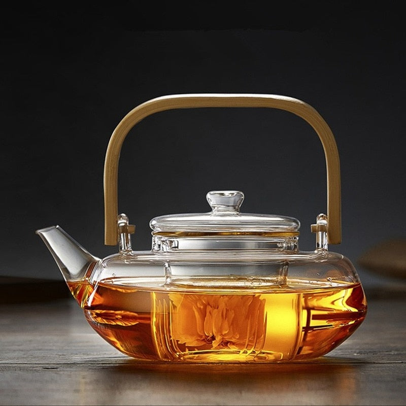 Verdani Glass Teapot – Clear Borosilicate Heat Resistant Brewing Pot Bamboo Handle 400ml 1000ml