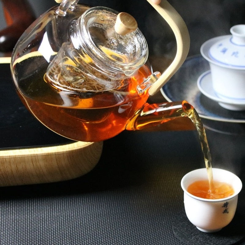 Verdani Glass Teapot – Clear Borosilicate Heat Resistant Brewing Pot Bamboo Handle 400ml 1000ml