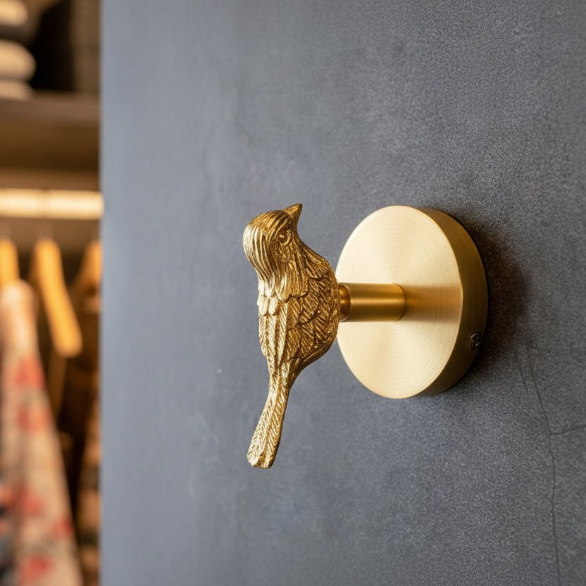 Aviari Bird Wall Hook – Decorative Brass Gold Metal Animal Coat Towel Hanger Bedroom Bathroom Entryway