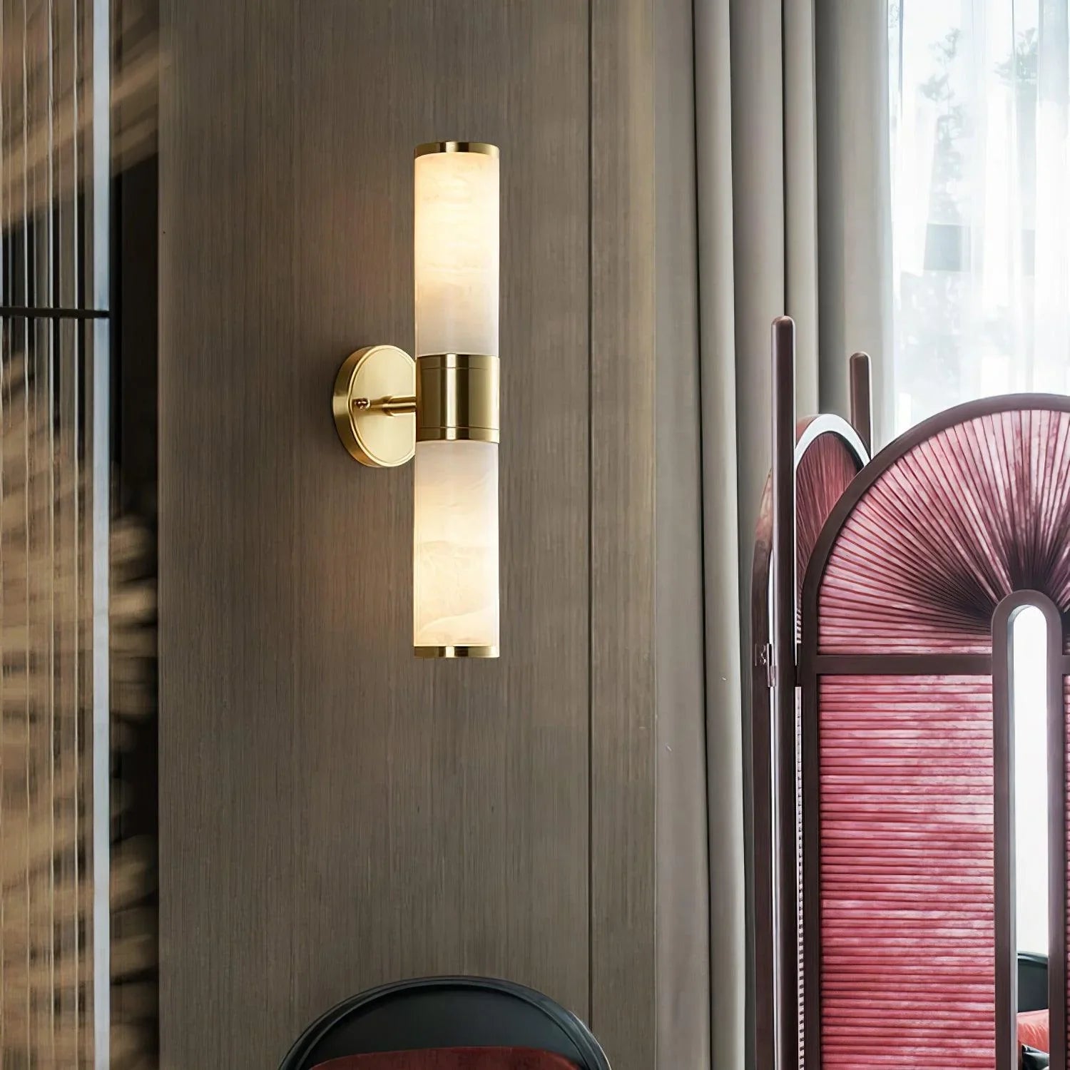 Modern Brass Cylinder Wall Lamp – Dual Frosted Glass Tube Light