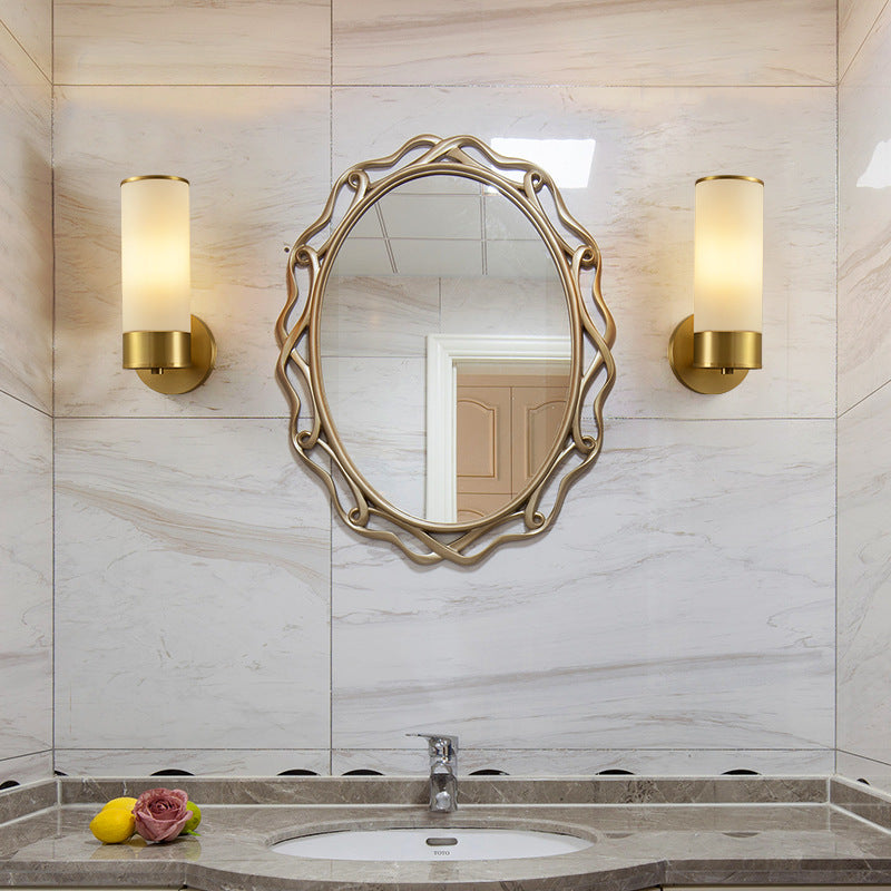 Modern Brass Cylinder Wall Lamp – Dual Frosted Glass Tube Light
