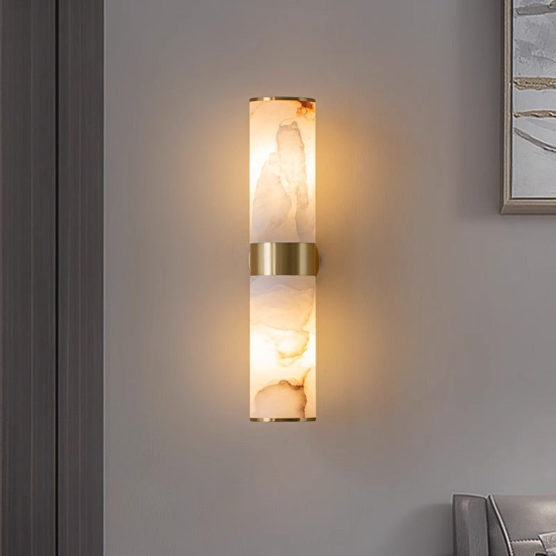 Modern Brass Cylinder Wall Lamp – Dual Frosted Glass Tube Light