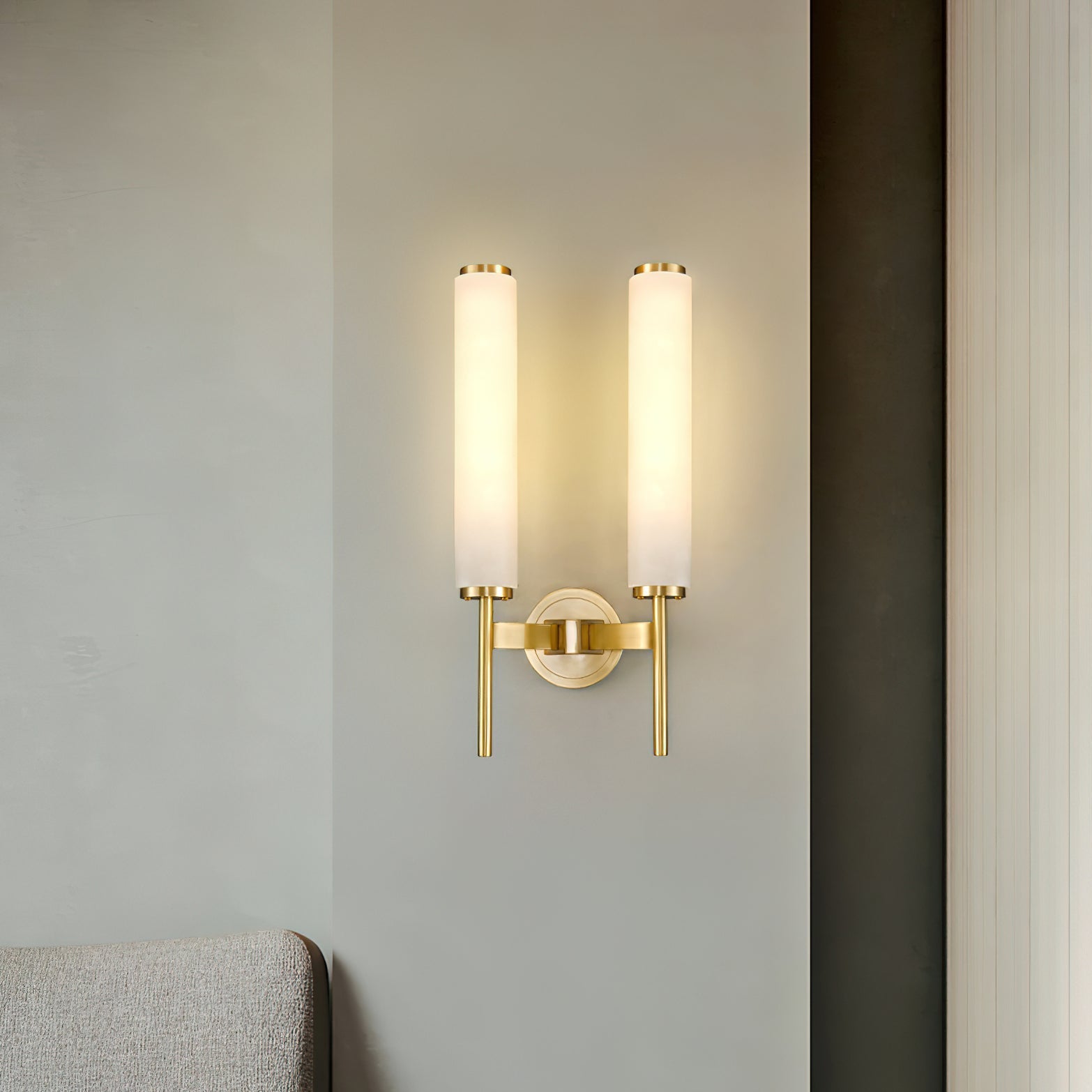 Briona Disc Wall Sconce – Brass Opaque Glass Wall Lighting Fixture