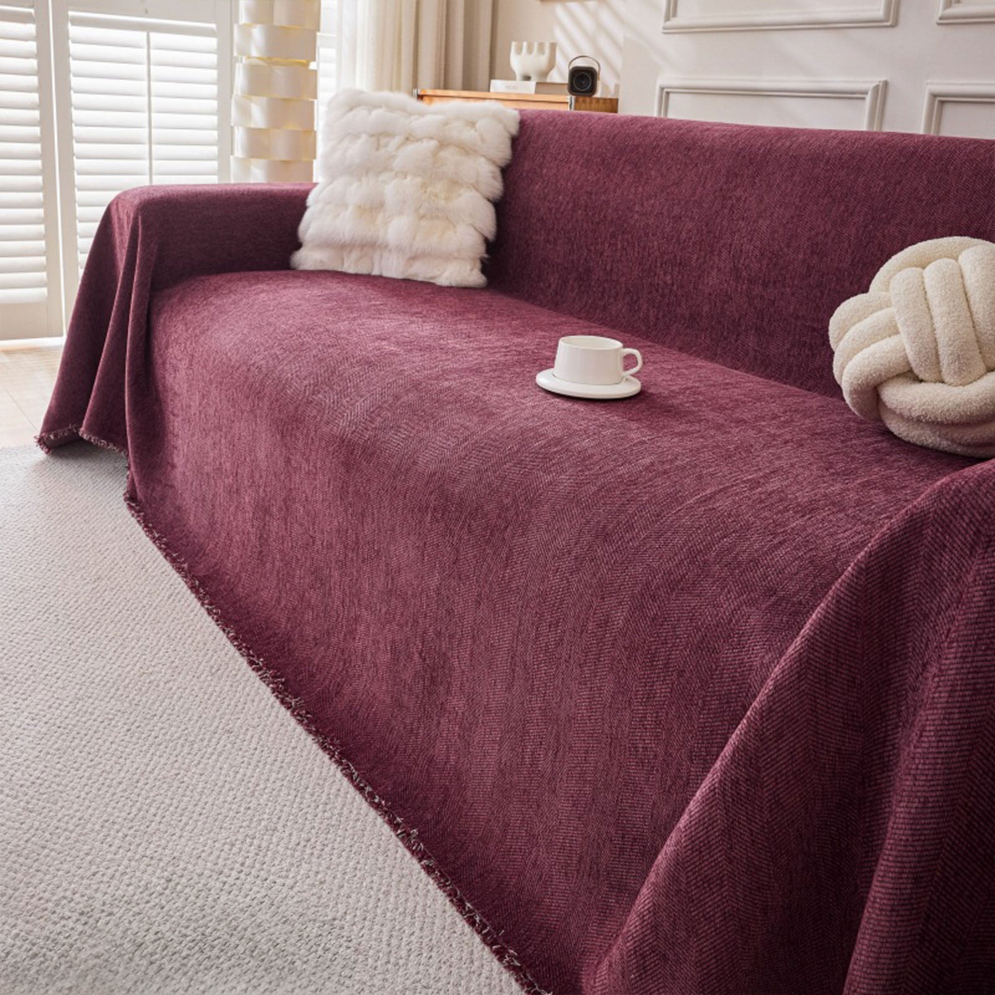 Herringbone Sofa Throw – Textured Cotton Couch Cover Slipcover Living Room Bedroom Furniture Protector