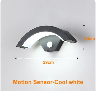 Modern Curved Outdoor Wall Lamp with Ambient LED Glow – Waterproof Exterior Architectural Light