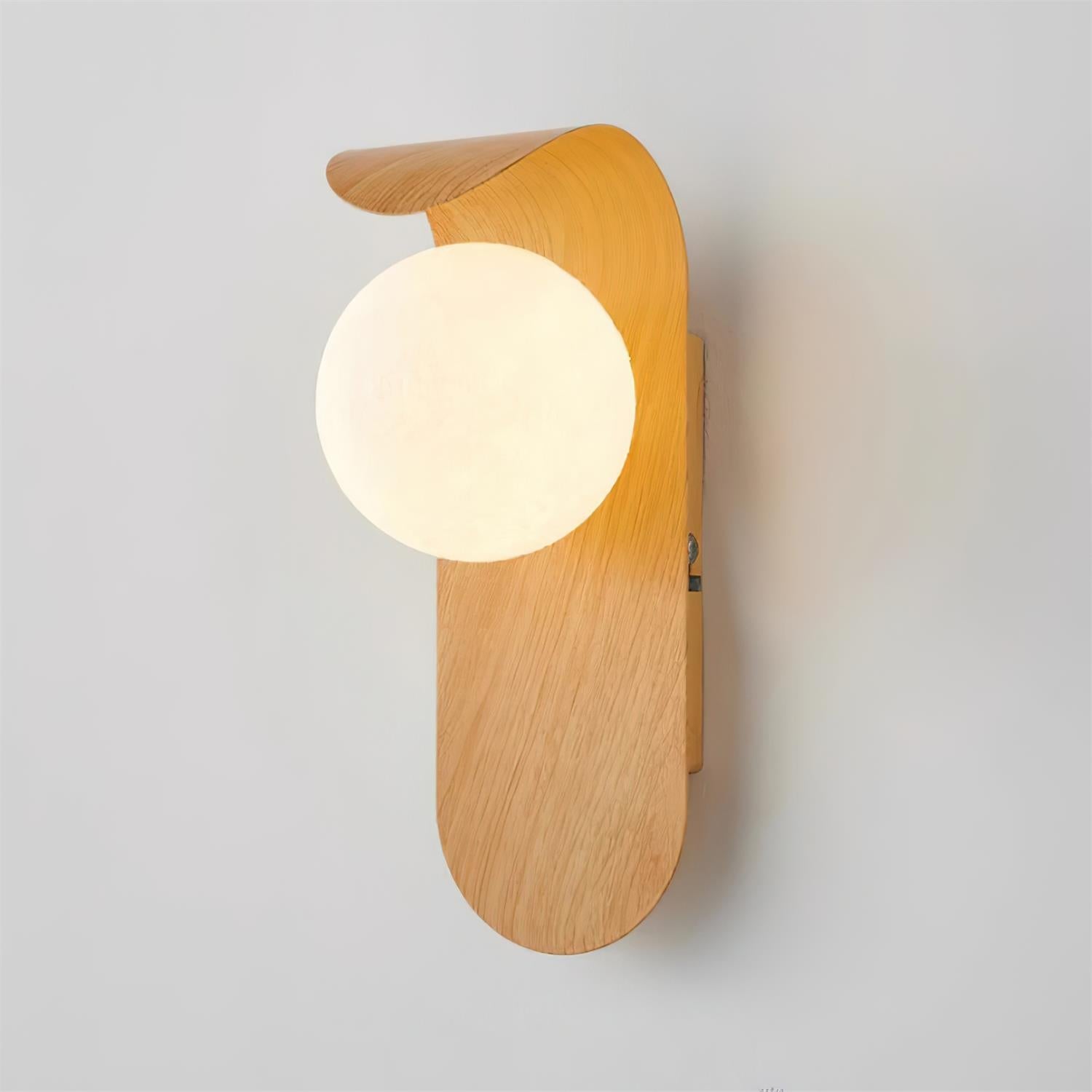 Horizon Grade Wall Lamp – LED Indoor Modern Wood Base Wall Light Frosted Glass Diffuser
