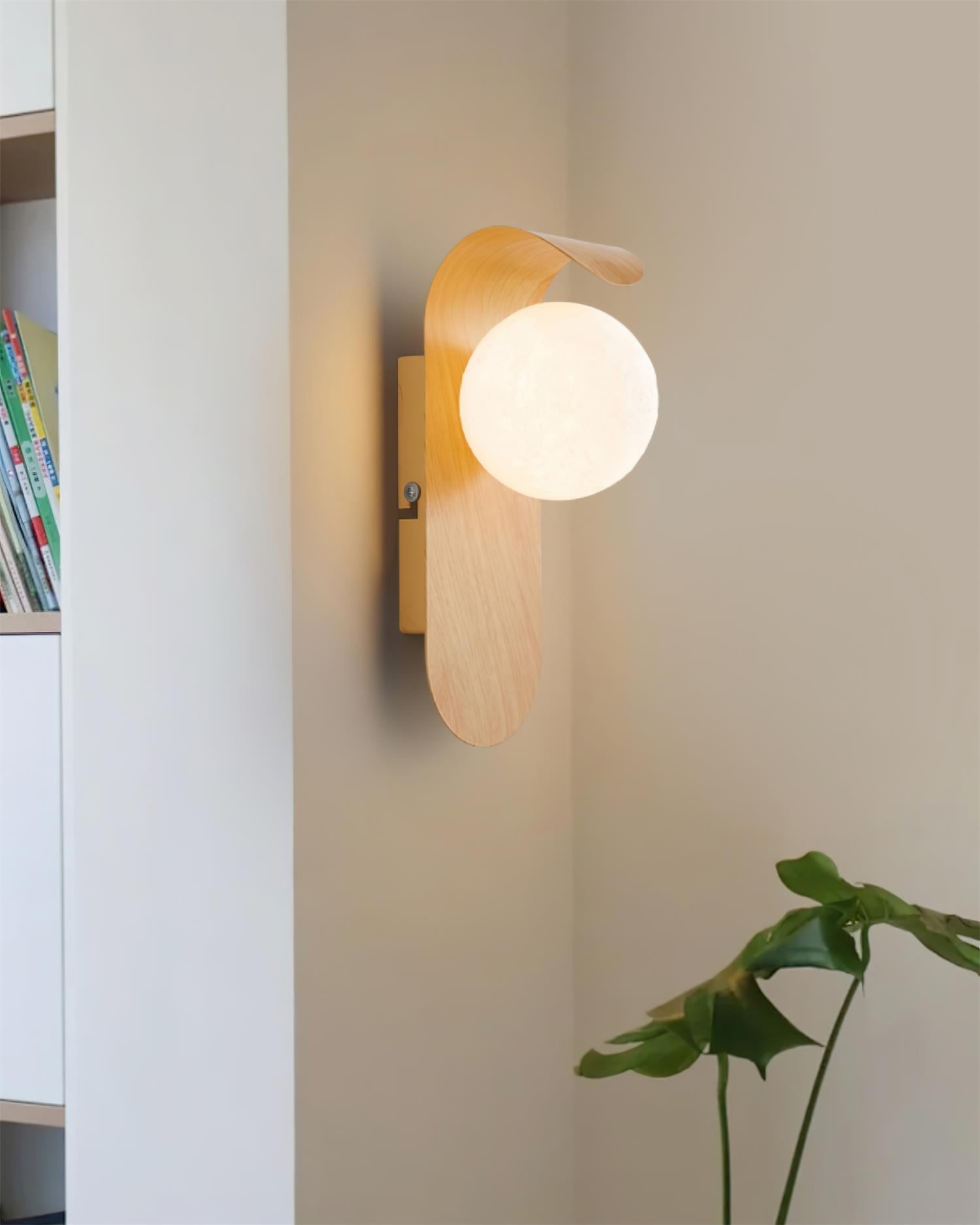 Horizon Grade Wall Lamp – LED Indoor Modern Wood Base Wall Light Frosted Glass Diffuser